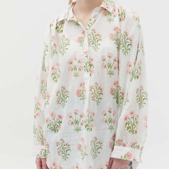 Arianna Floral Flower Oversized Collared Hipster Boho Vaca Beach Hip Blouse - Picture 5 of 10